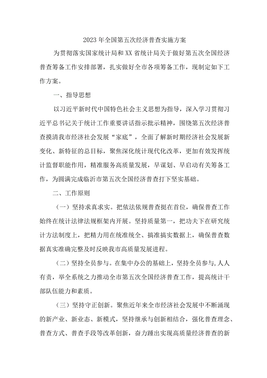 城区2023年开展全国第五次经济普查专项实施方案 4份.docx_第1页