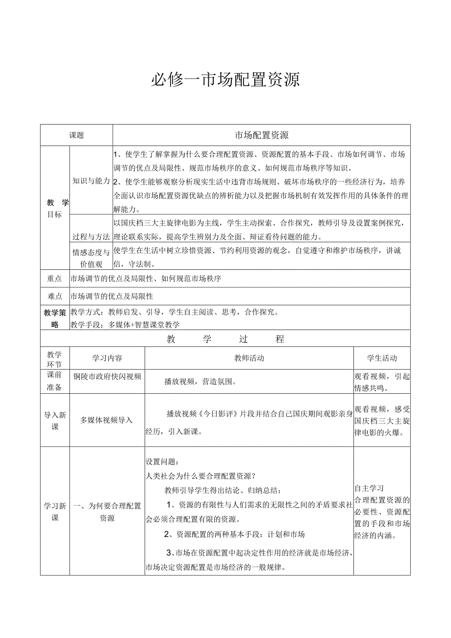 市场配置资源 教学设计.docx_第1页