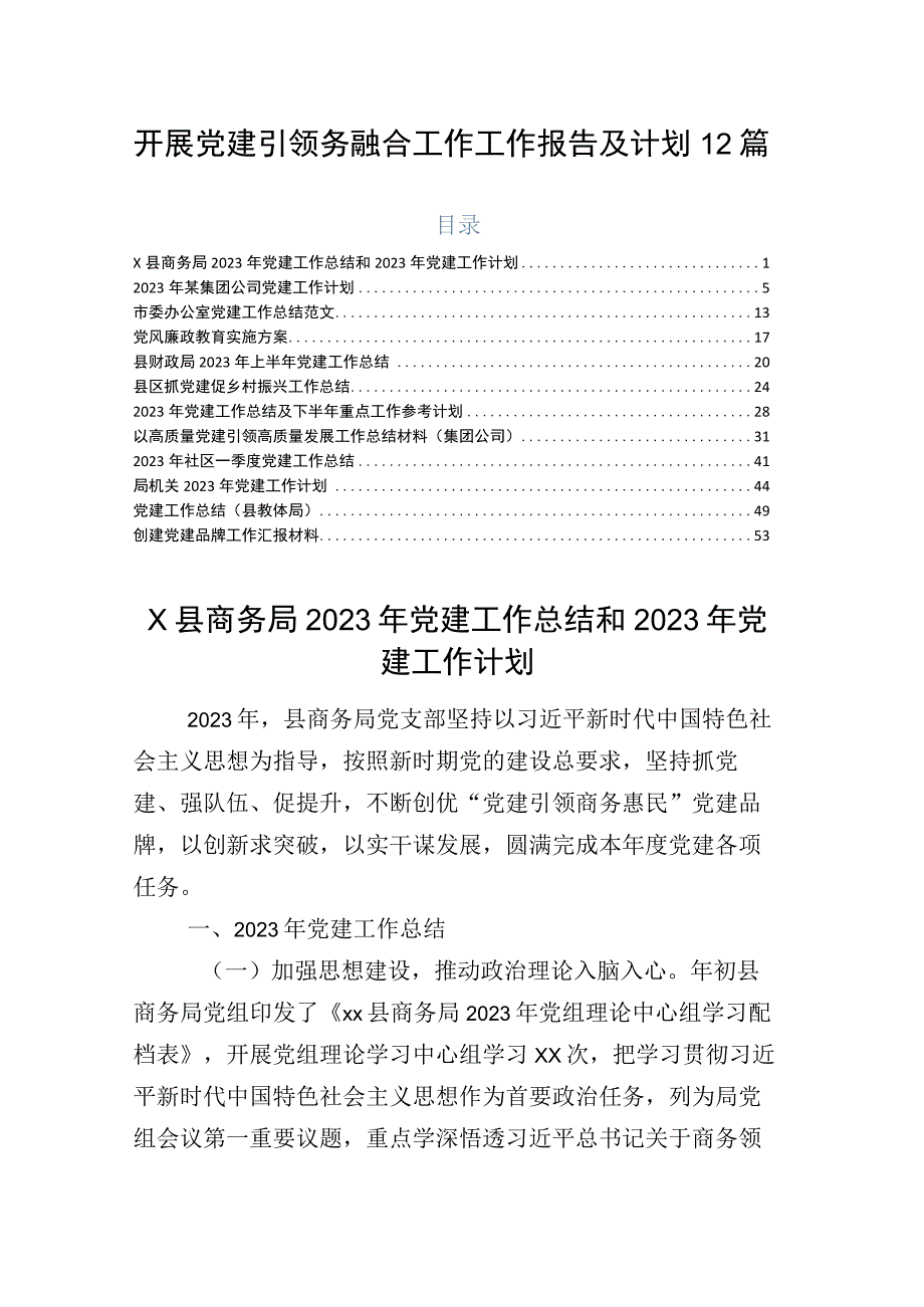 开展党建引领务融合工作工作报告及计划12篇.docx_第1页