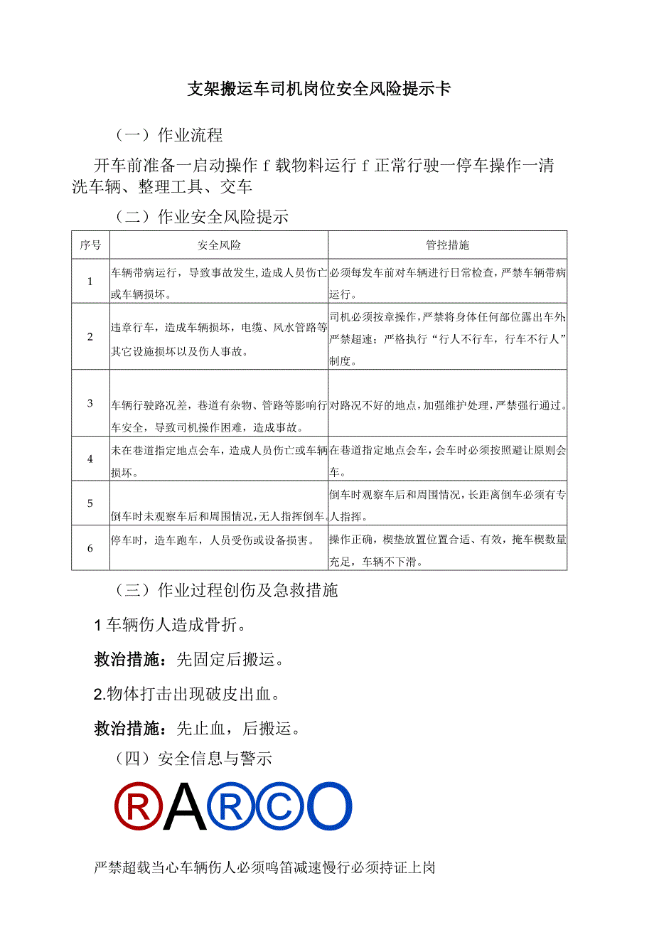 支架搬运车司机岗位安全风险提示卡.docx_第1页