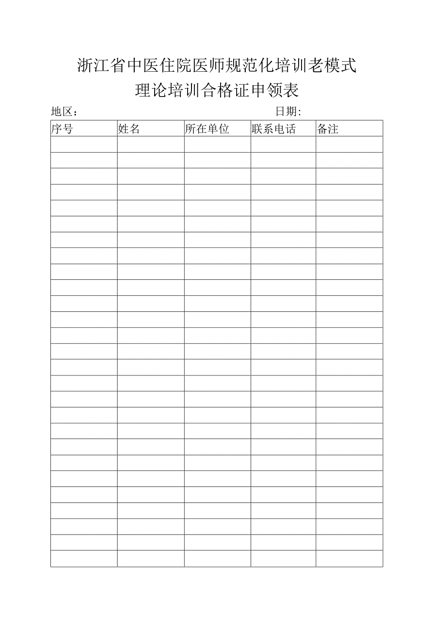 浙江省中医住院医师规范化培训老模式理论培训合格证申领表.docx_第1页