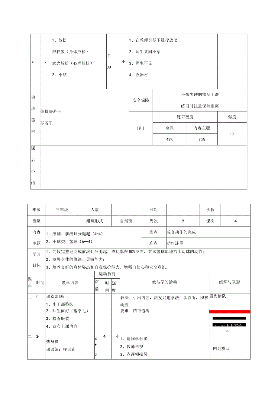 人教版三年级上册体育前滚翻分腿起教学设计.docx_第2页