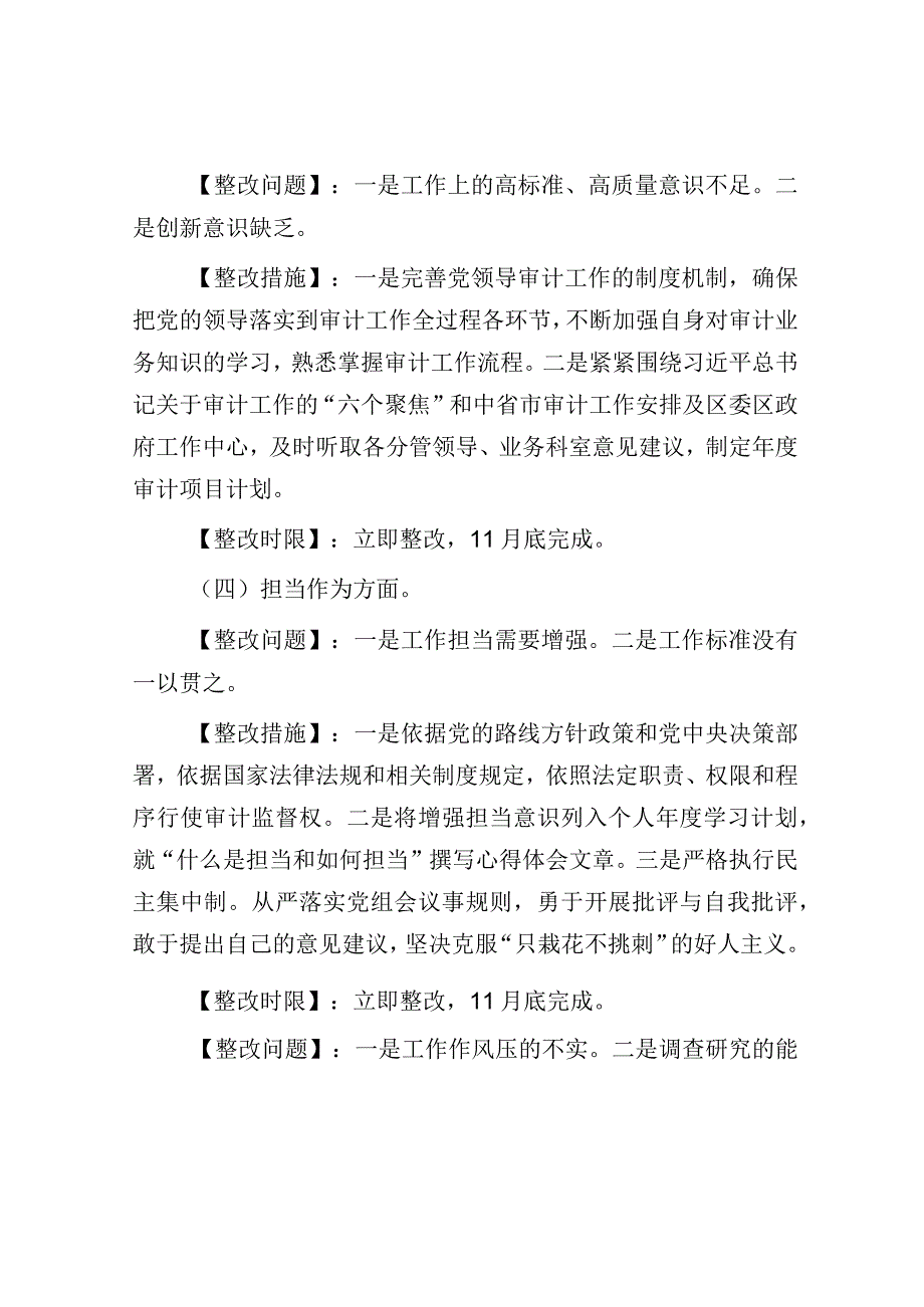 区县审计局党组书记主题教育民主生活会整改方案.docx_第3页