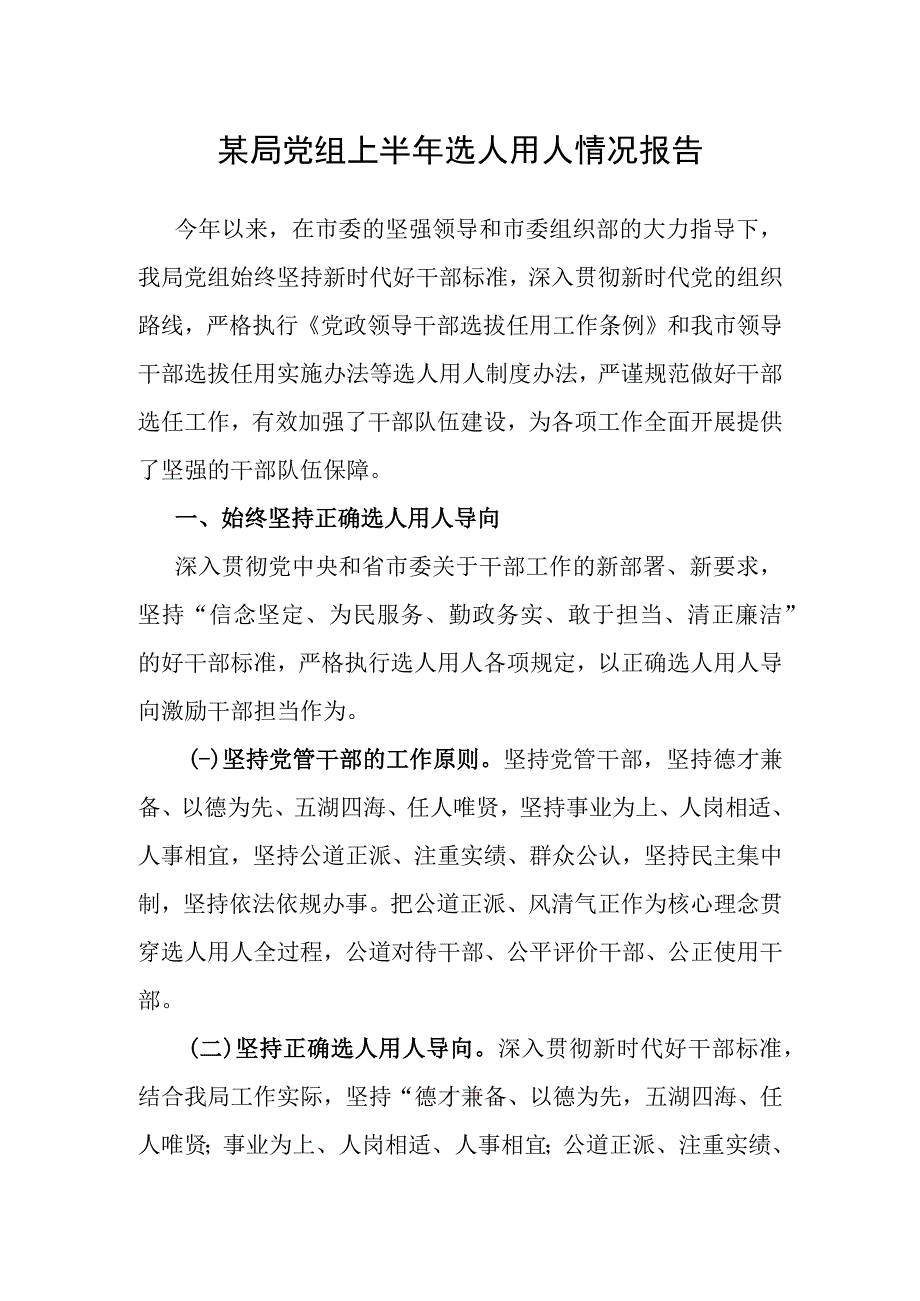 上半年选人用人情况报告（党组）.docx_第1页