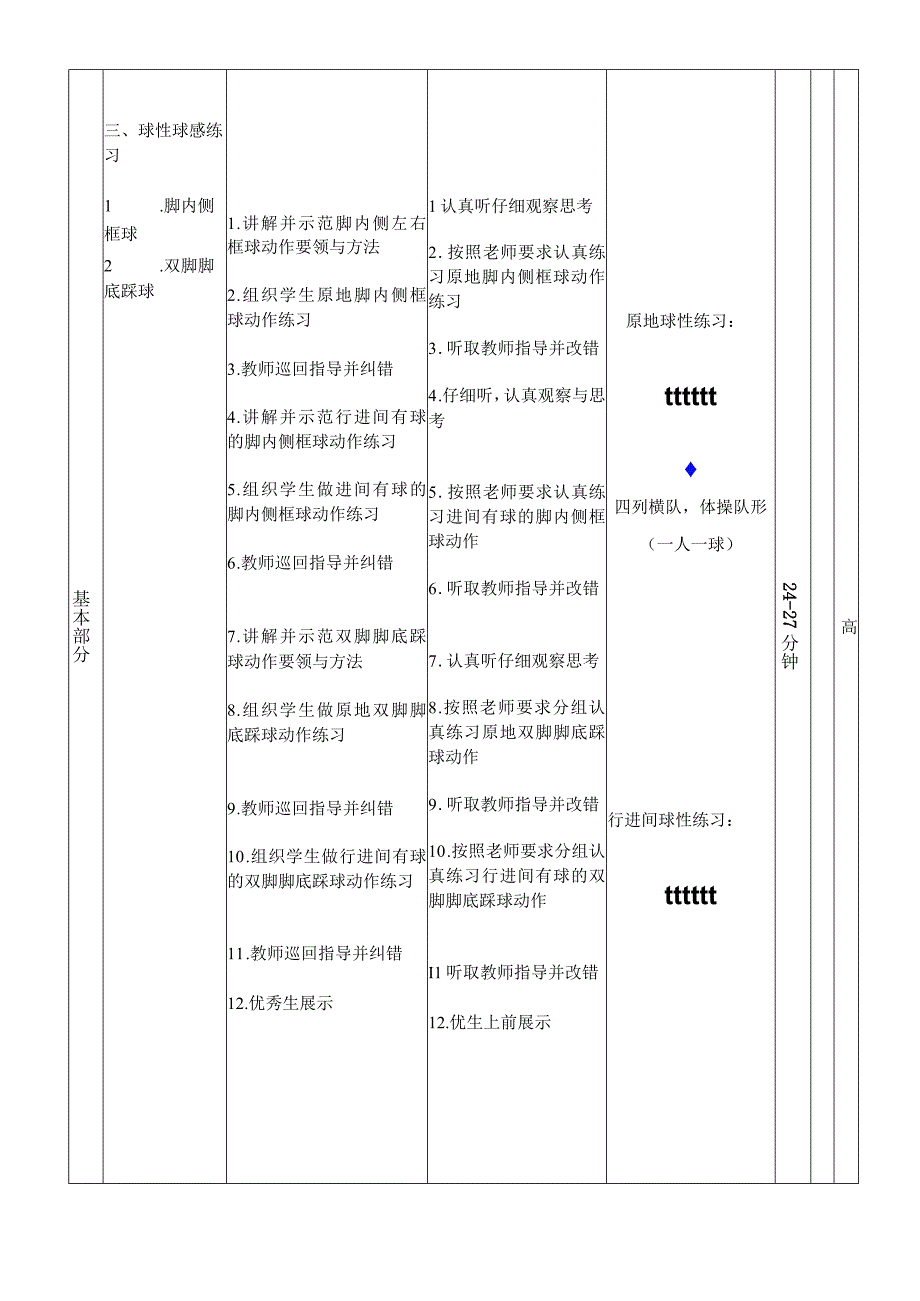 人教版五年级上册体育足球：球性球感练习（教案）.docx_第3页