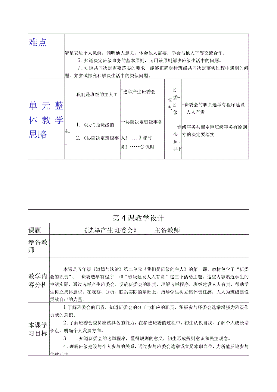 人教版第一学期道德与法治教学设计4. 选举产生班委会.docx_第2页