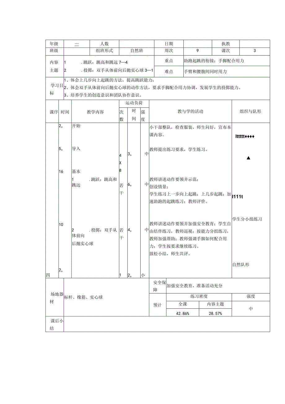 人教版三年级上册体育后抛实心球（教案）.docx_第1页