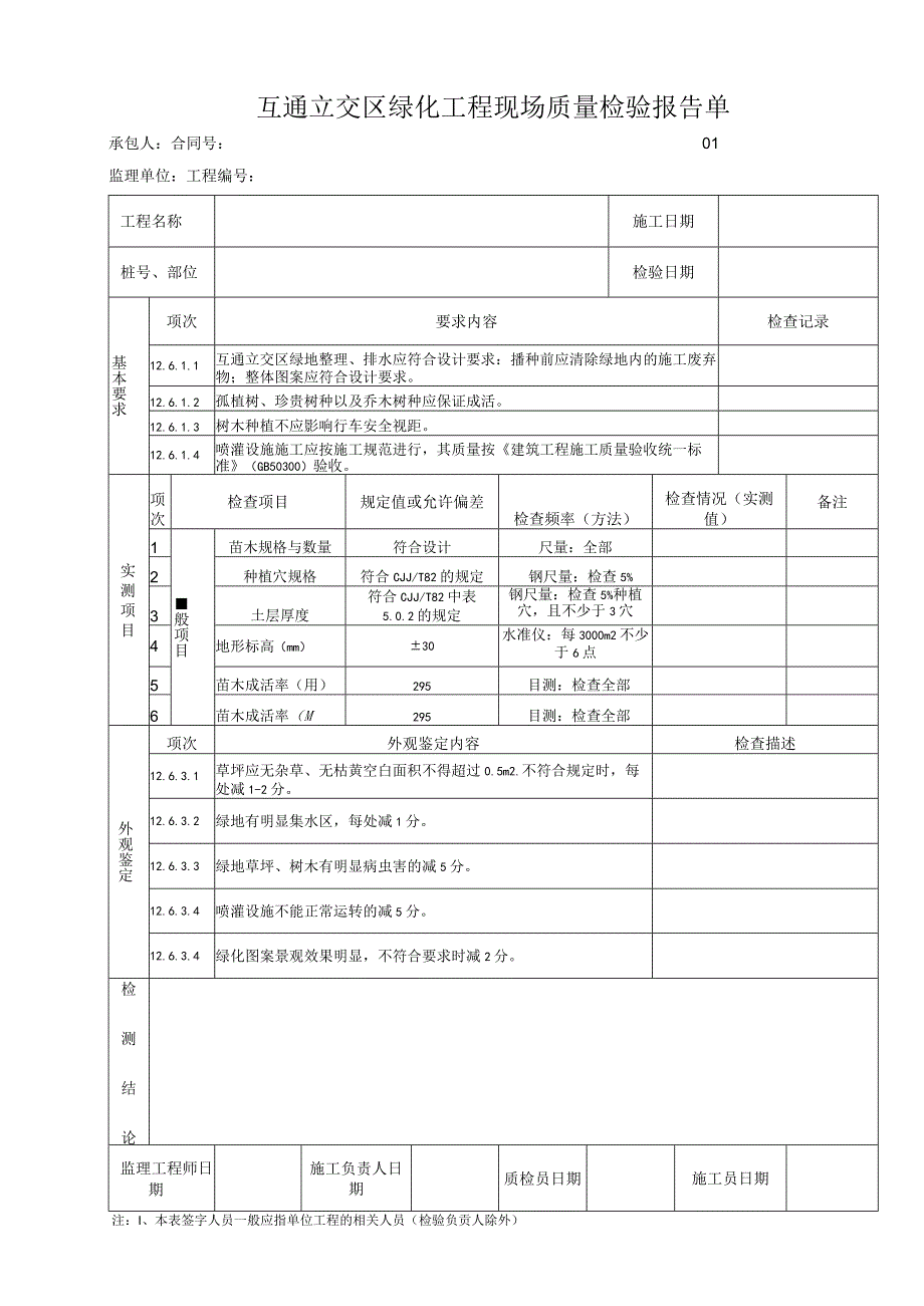 互通立交区绿化工程 现场质量检验报告单.docx_第1页