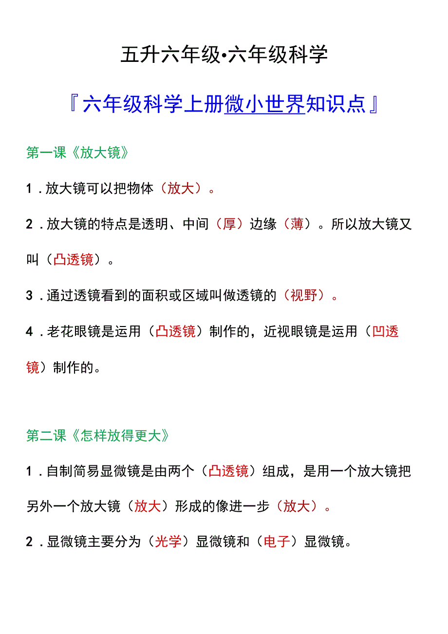 六年级科学上册微小世界知识点.docx_第1页