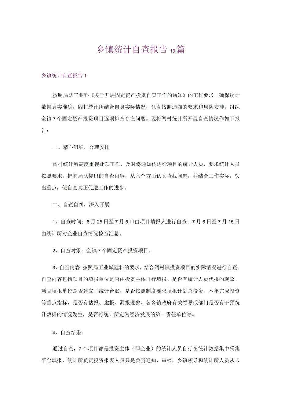 乡镇统计自查报告13篇.docx_第1页