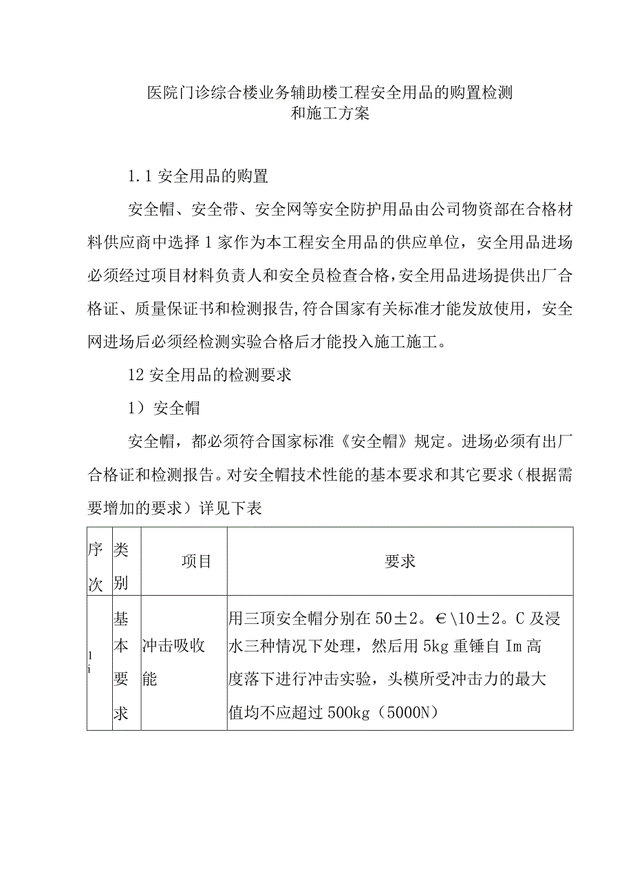 医院门诊综合楼业务辅助楼工程安全用品的购置检测和施工方案.docx_第1页