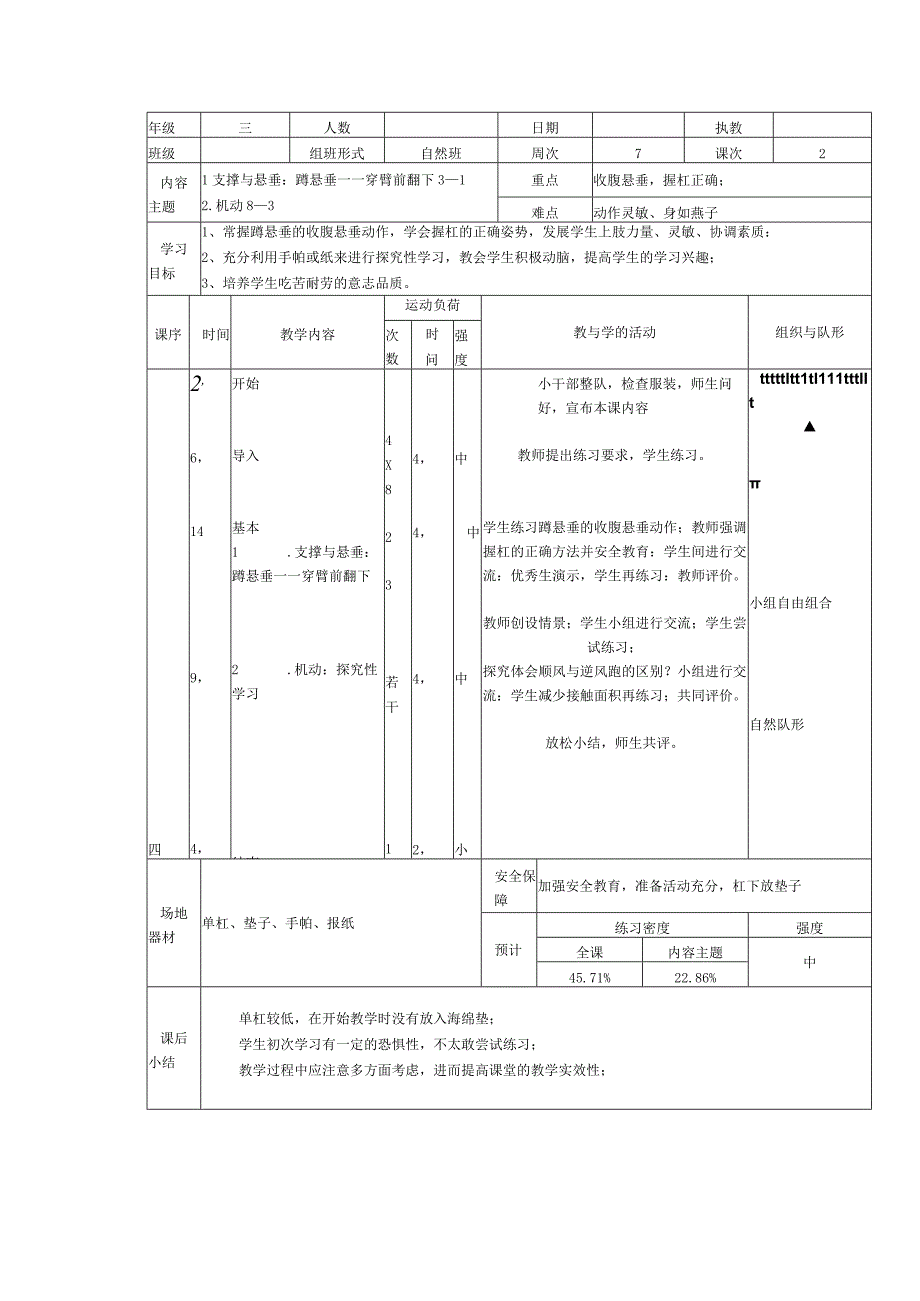 人教版三年级上册体育支撑与悬垂（教案）.docx_第2页