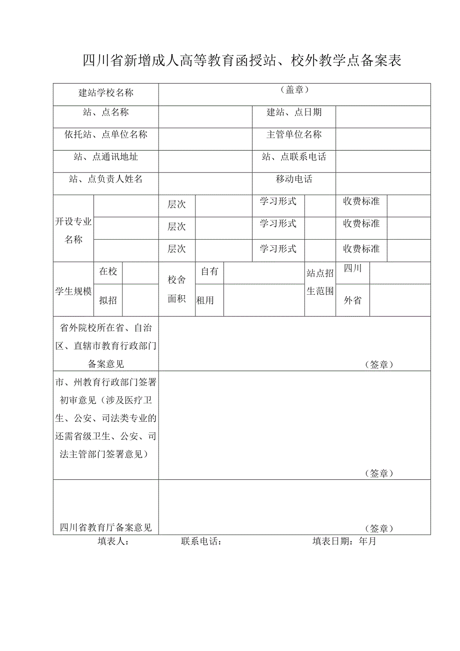 四川省新增成人高等教育函授站、校外教学点备案表.docx_第1页