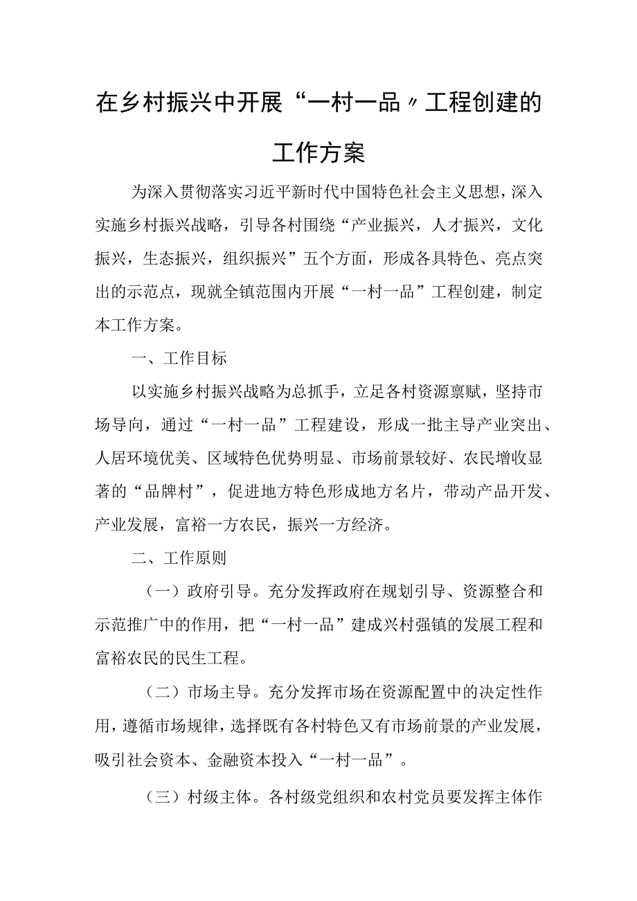 在乡村振兴中开展“一村一品”工程创建的工作方案.docx_第1页