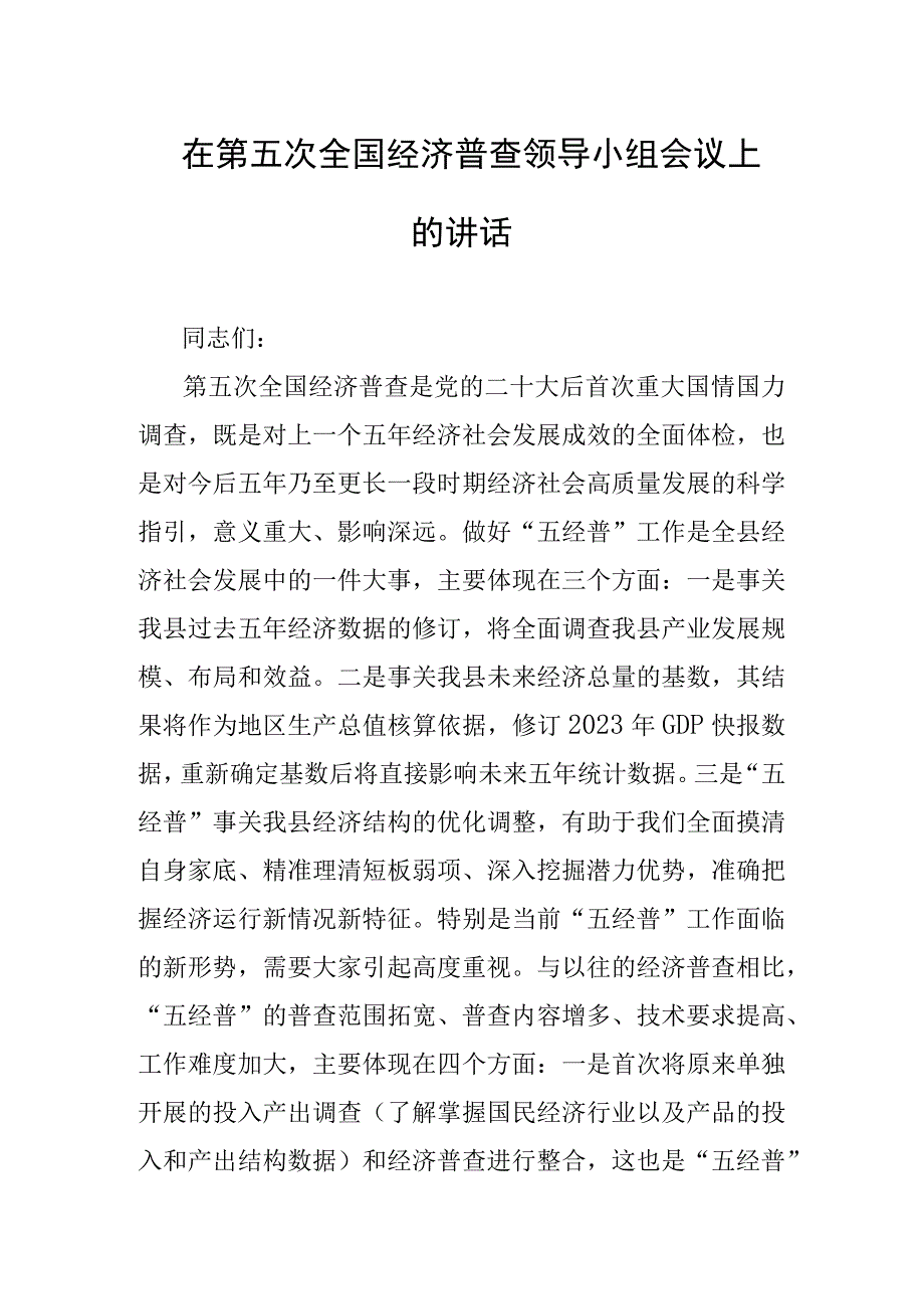 在第五次全国经济普查领导小组会议上的讲话.docx_第1页