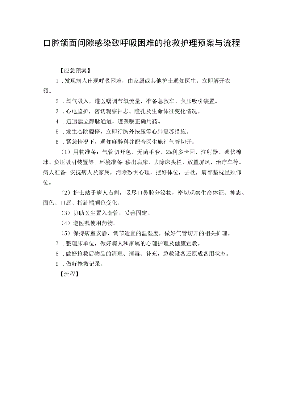 口腔颌面间隙感染致呼吸困难的抢救护理预案与流程.docx_第1页