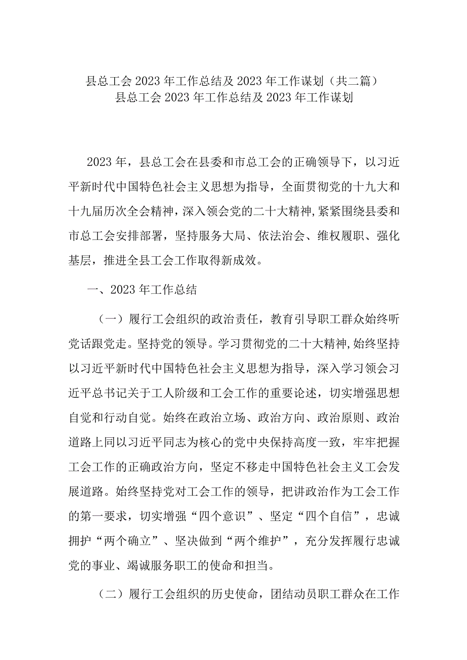 县总工会2022年工作总结及2023年工作谋划(共二篇).docx_第1页