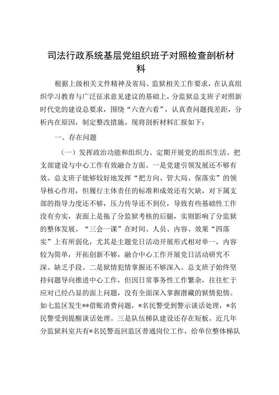 司法行政系统基层党组织班子对照检查剖析材料.docx_第1页