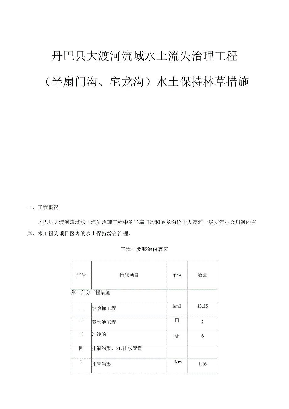 县大渡河流域水土流失治理工程（半扇门沟、宅龙沟）水土保持林草措施.docx_第1页