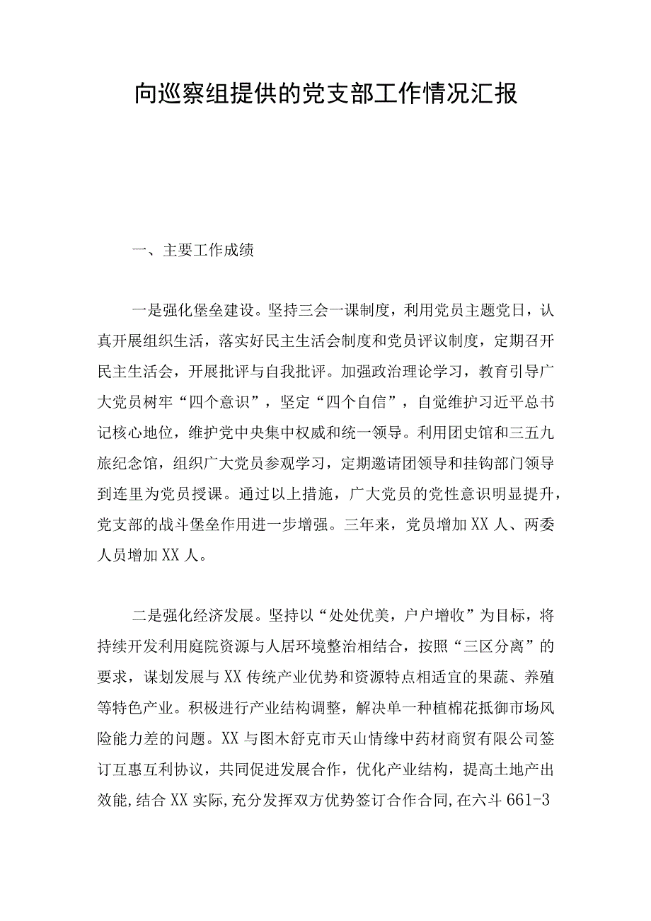 向巡察组提供的党支部工作情况汇报.docx_第1页