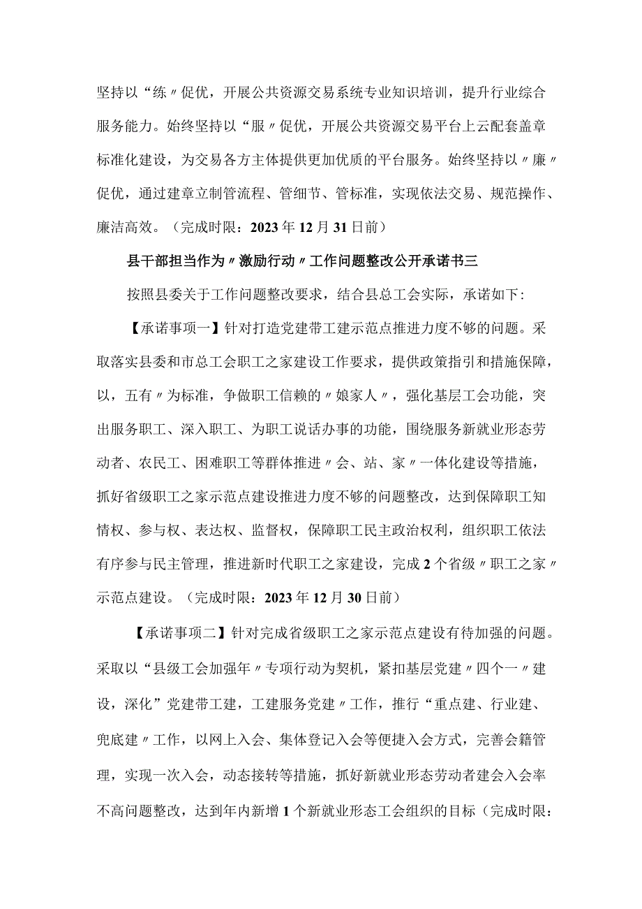 县干部担当作为“激励行动”工作问题整改公开承诺书三篇.docx_第3页