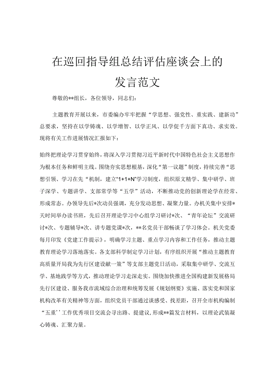 在巡回指导组总结评估座谈会上的发言范文.docx_第1页