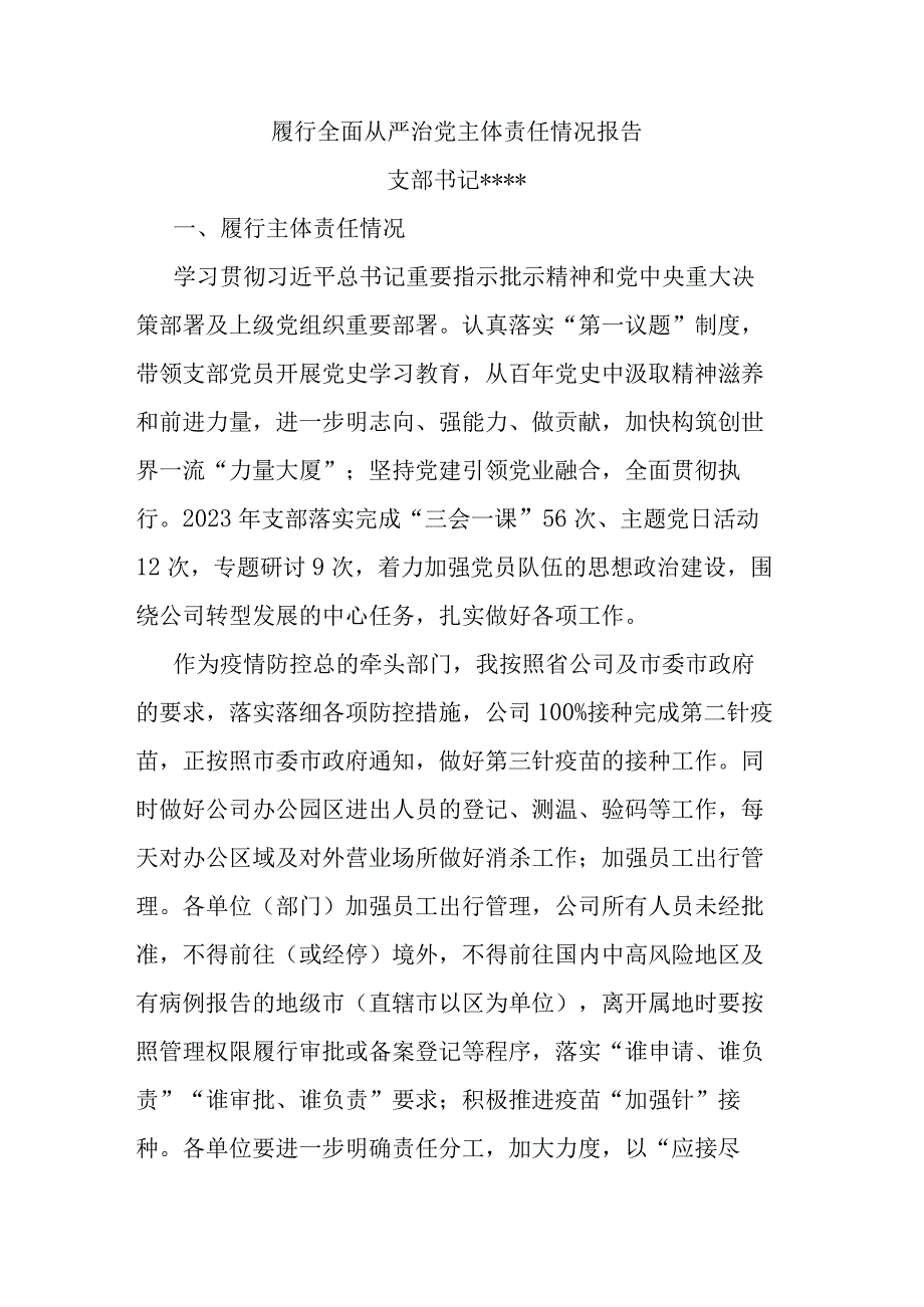 履行全面从严治党主体责任情况报告.docx_第1页