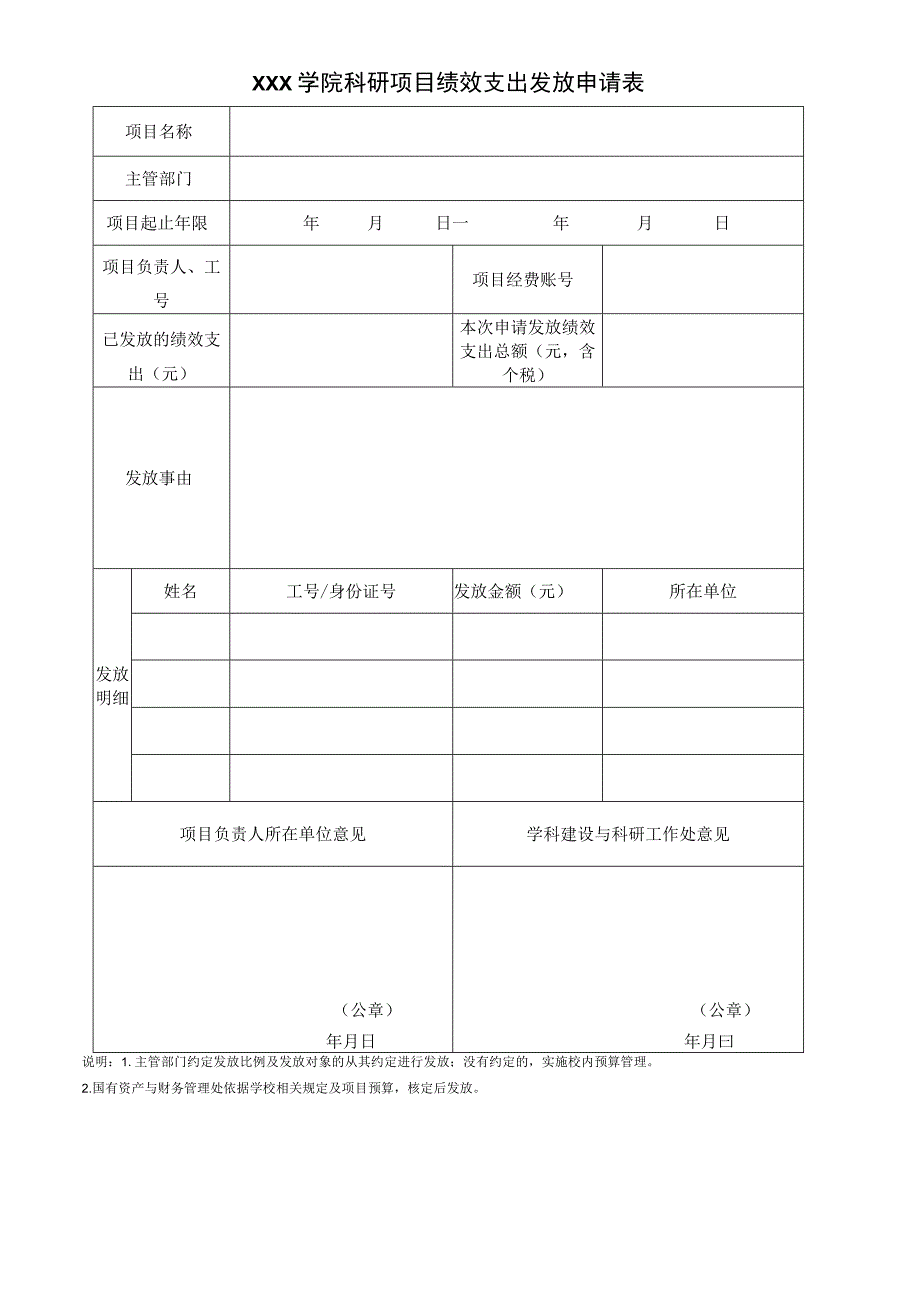 学院科研项目绩效支出发放申请表.docx_第1页