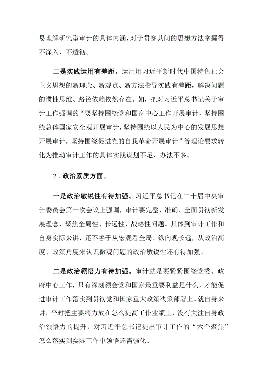 审计局党组书记2023年主题教育民主生活会个人“六个方面”对照检查材料范文.docx_第2页