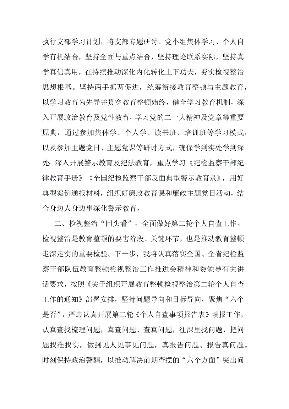 纪检监察干部传达学习贯彻教育整顿检视整治工作推进会精神发言材料(二篇).docx_第3页