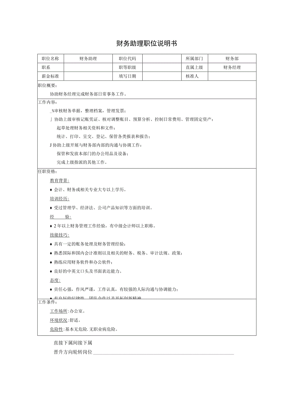 财务助理职位说明书.docx_第1页