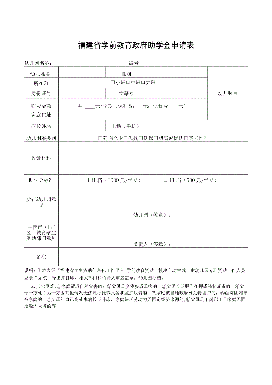 福建省学前教育政府助学金申请表.docx_第1页