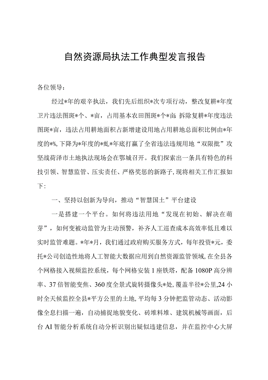 自然资源局执法工作典型发言报告.docx_第1页