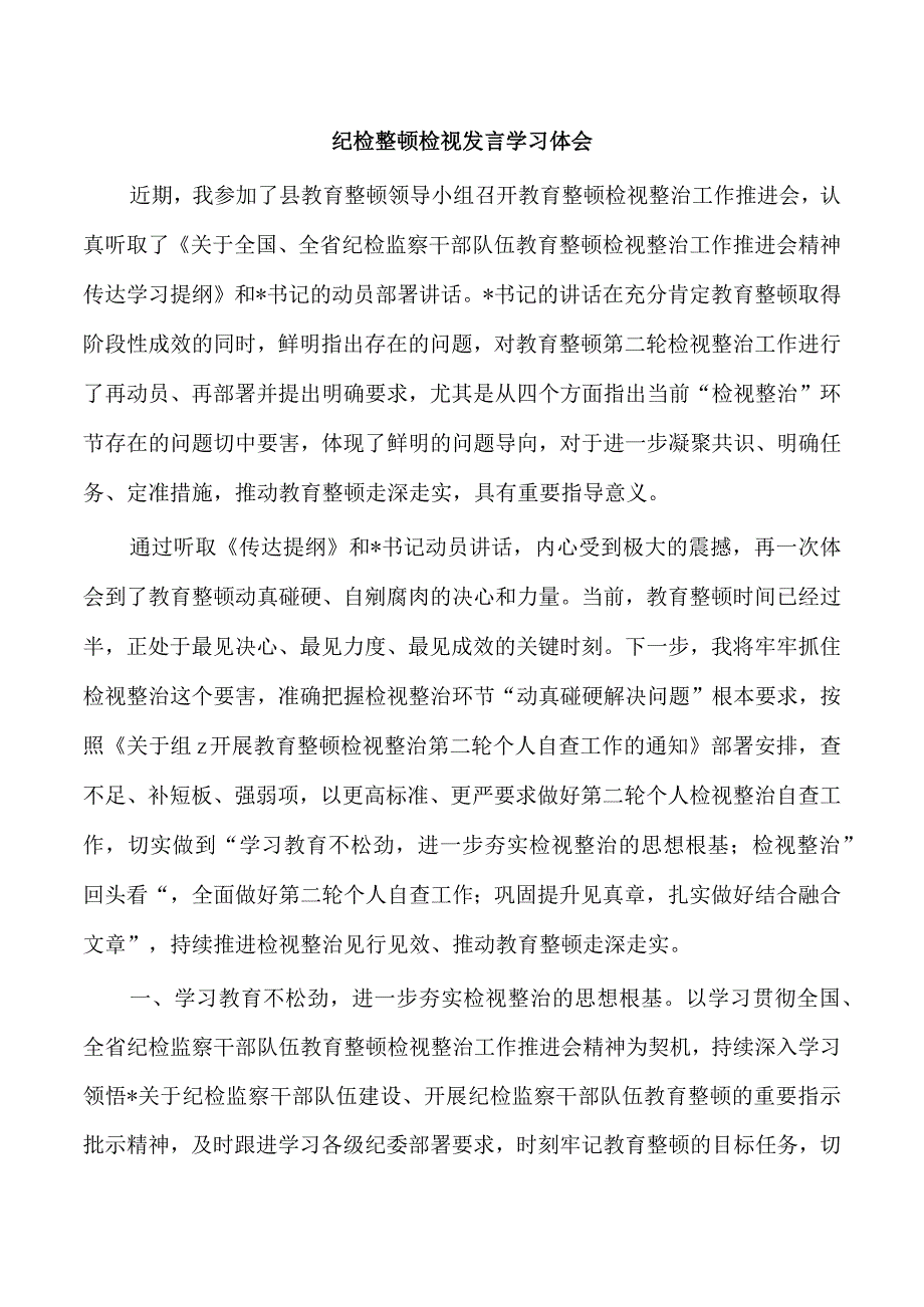 纪检整顿检视发言学习体会.docx_第1页