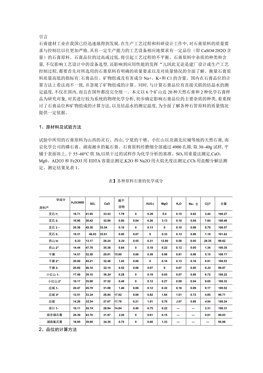 石膏品位及其组成测试计算.docx_第1页