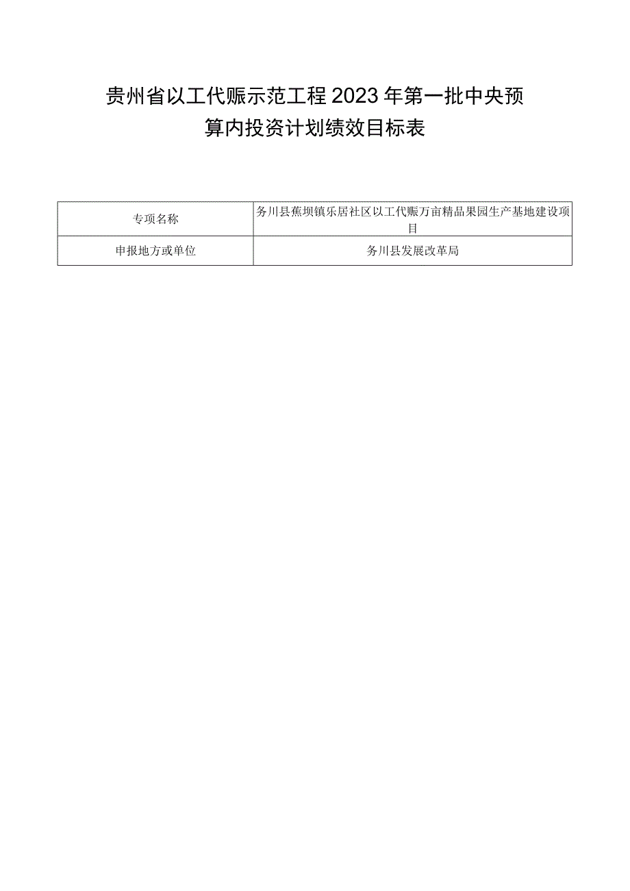 贵州省以工代赈示范工程2022年第一批中央预算内投资计划绩效目标表.docx_第1页