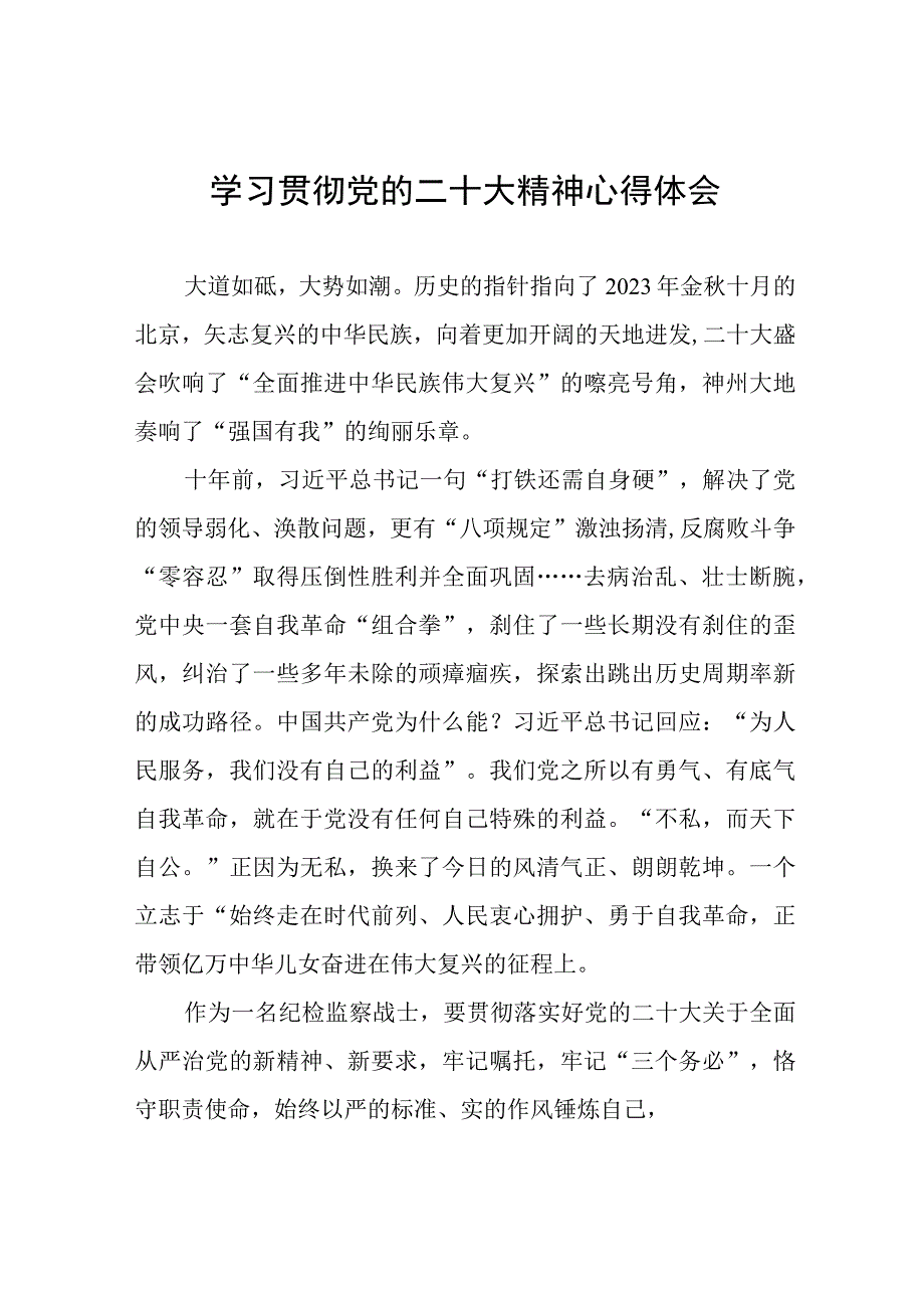 纪检干部深入学习贯彻二十大精神心得体会交流发言12篇.docx_第1页