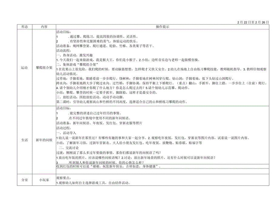 幼儿园第一周计划 幼儿园里朋友多（捕蝴蝶 攀爬组合架）.docx_第2页