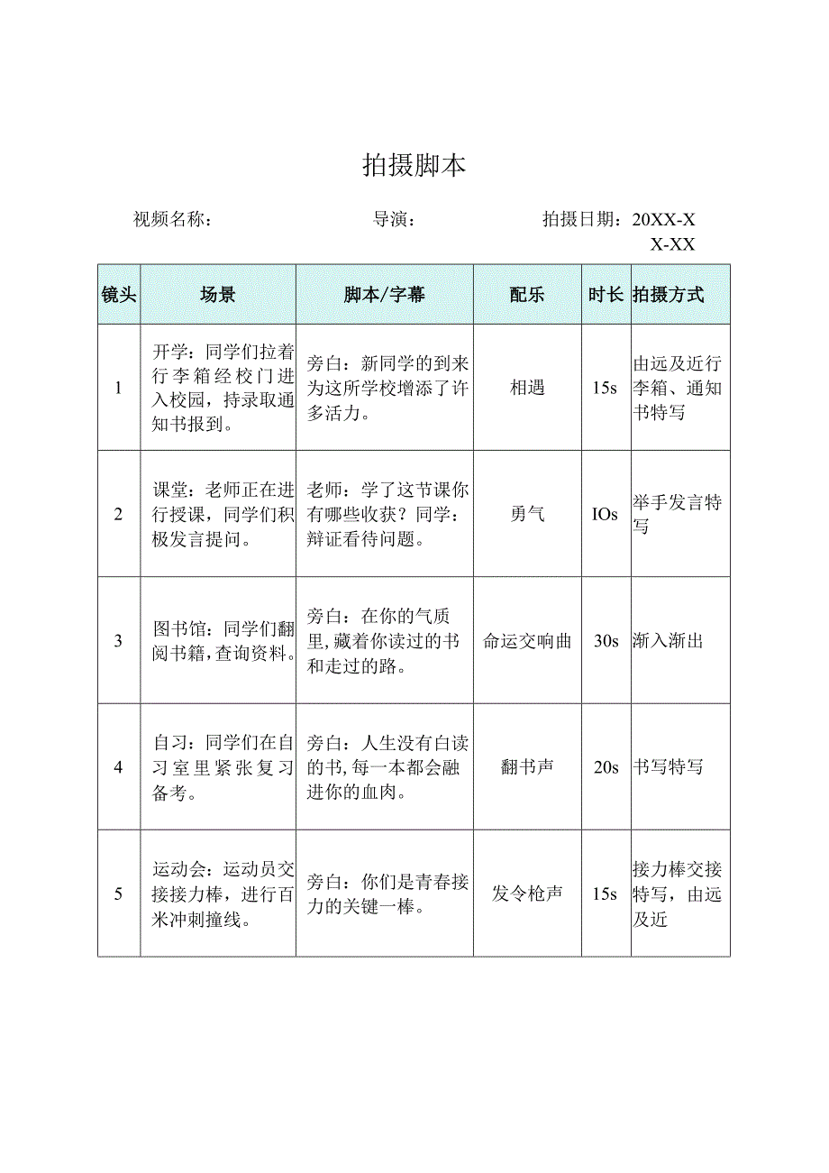 短视频拍摄分镜头脚本（5份）.docx_第1页