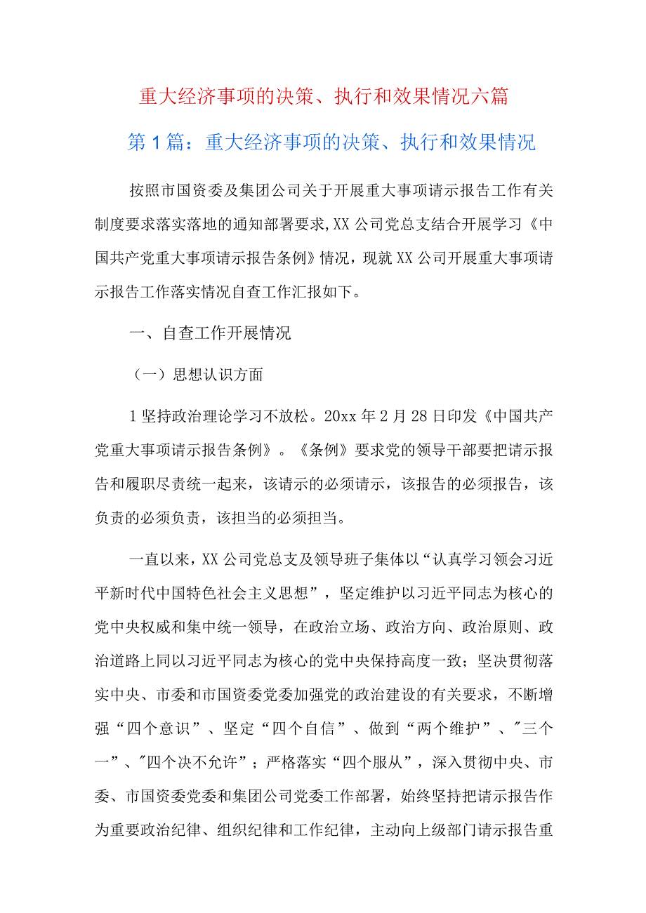 重大经济事项的决策、执行和效果情况六篇.docx_第1页