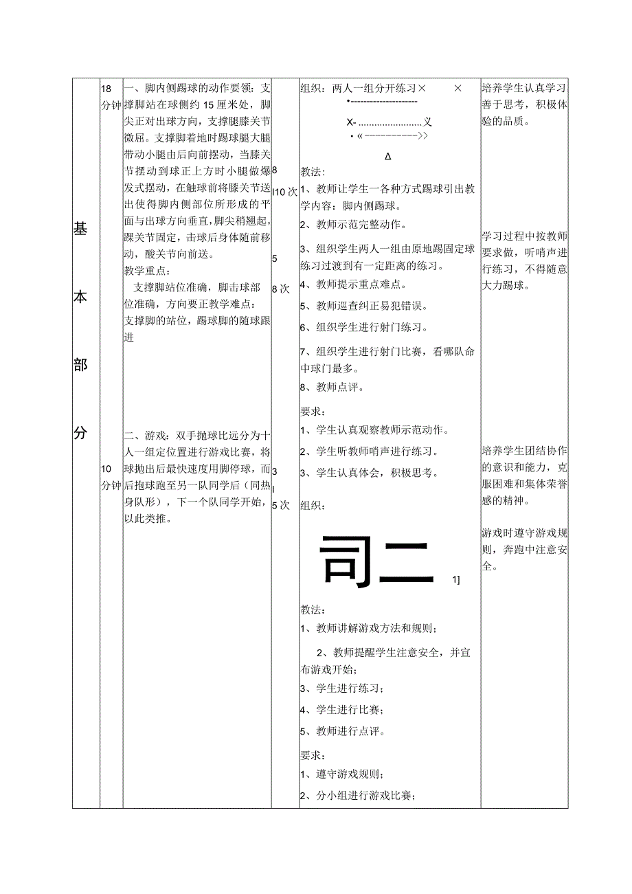 脚内侧踢球、传接球教案-人教版三年级体育与健康.docx_第2页