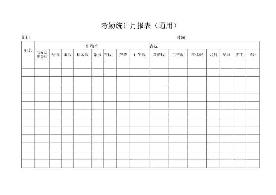 考勤统计月报表（通用）.docx_第1页