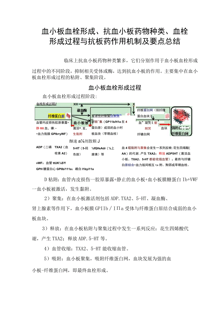 血小板血栓形成、抗血小板药物种类、血栓形成过程与抗板药作用机制及要点总结.docx_第1页