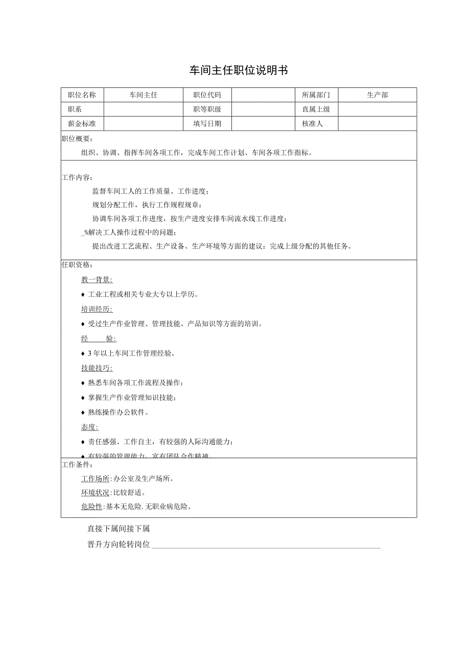 车间主任职位说明书.docx_第1页