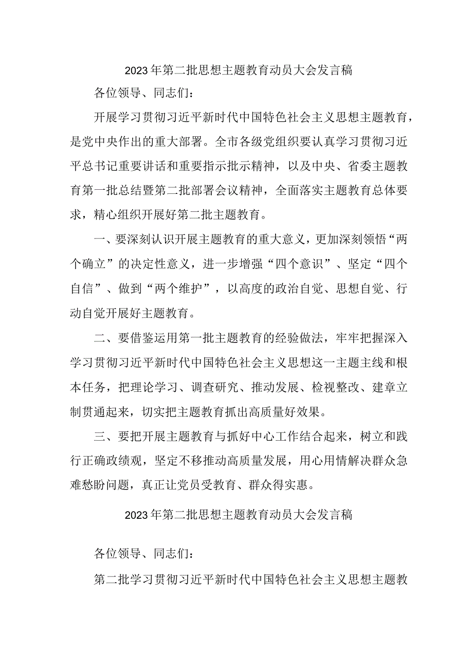 新编全市2023年第二批思想主题教育动员大会发言稿合计3份.docx_第1页