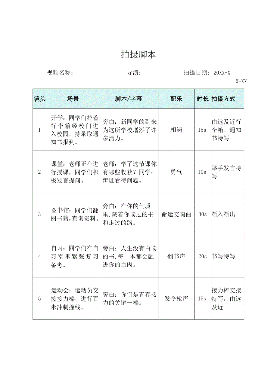 短视频拍摄分镜头脚本（精选5篇）.docx_第1页