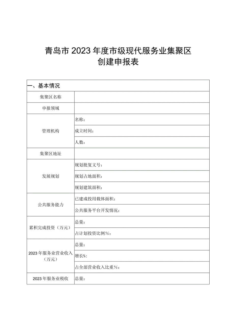 青岛市2023年度市级现代服务业集聚区创建申报表.docx_第1页