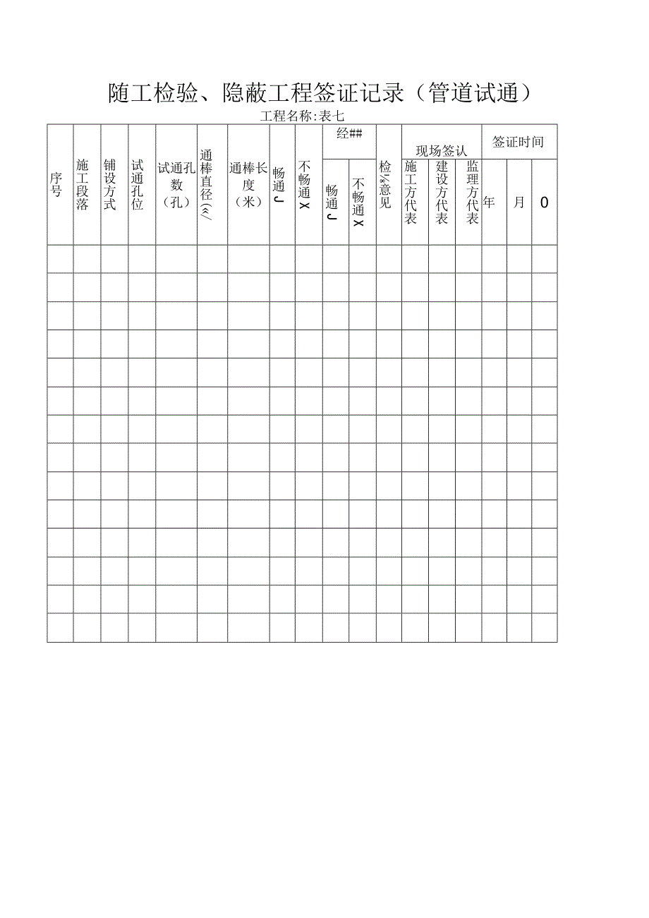 随工检验、隐蔽工程签证记录(管道试通).docx_第1页