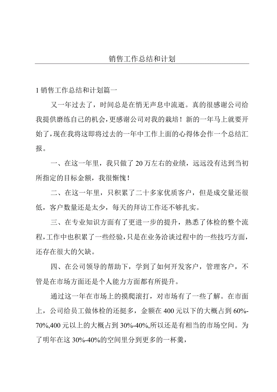 销售工作总结和计划.docx_第1页