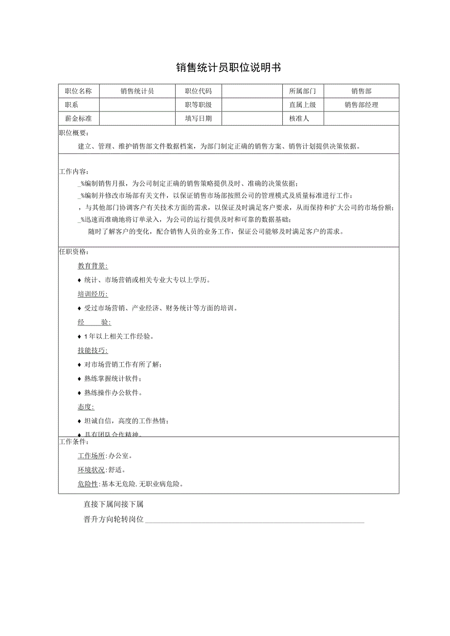 销售统计员职位说明书.docx_第1页